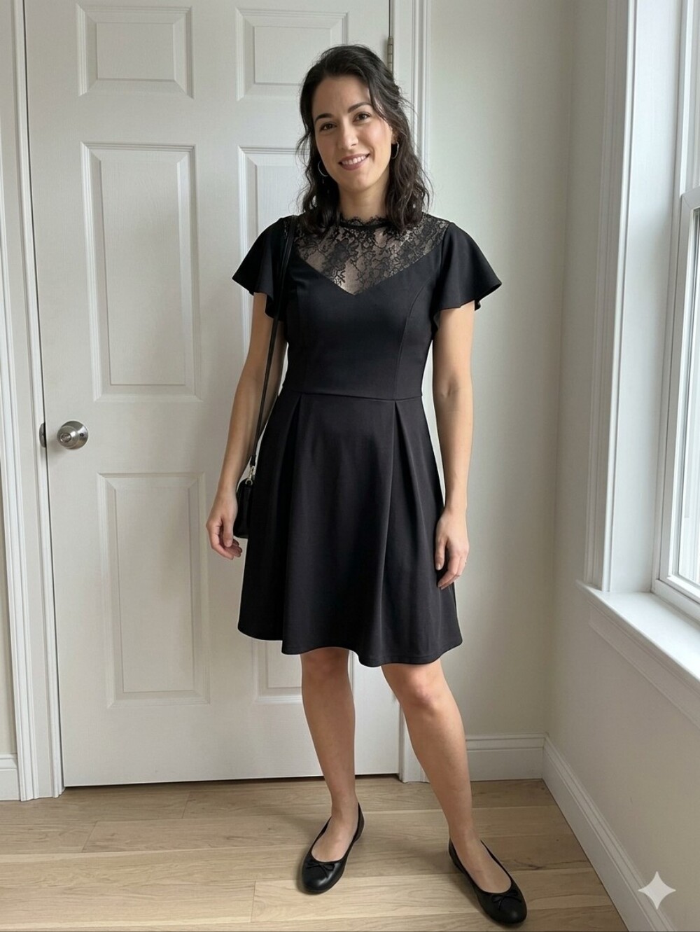 Scarlet Darkness Black Gothic Lace Skater Dress Flutter Sleeve Size L
